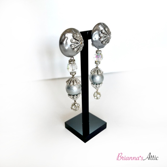 Handmade silver and crystals designer dangling clip on earring - Picture 1 of 8